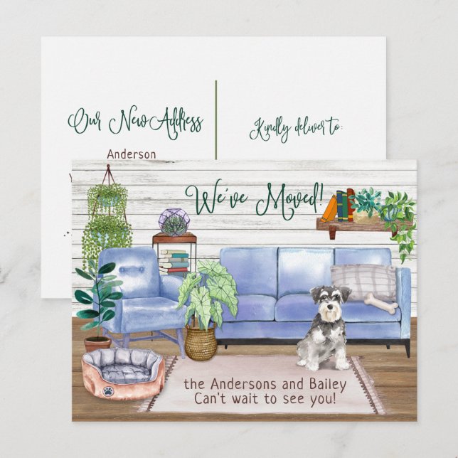 Cute Schnauzer Cozy New Home Moving     Announcement Postcard (Front/Back)