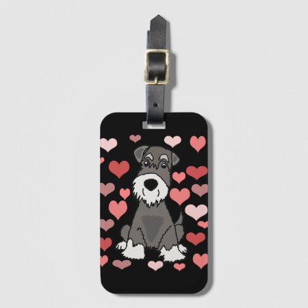 Cute Schnauzer Dog And Hearts Pattern Art Luggage Tag