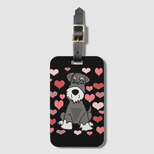 Cute Schnauzer Dog and Hearts Pattern Art Luggage Tag