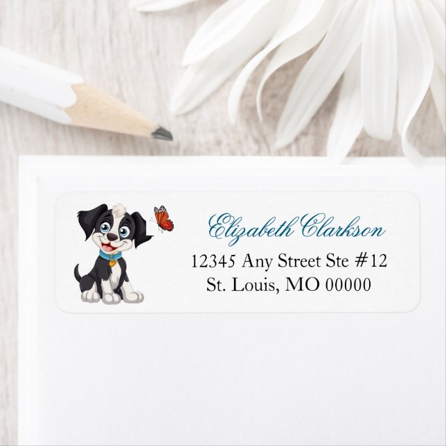 Cute Schnauzer Dog Butterfly Wonder  Label (Insitu)