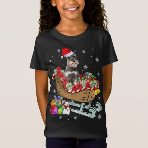 Cute Schnauzer Dog Christmas Santa Hat Xmas Puppy  T_Shirt
