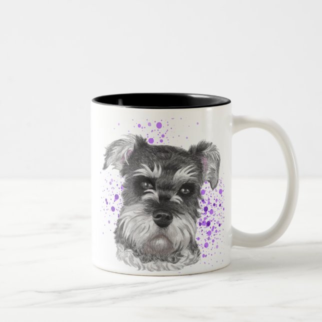 Cute Schnauzer Dog Drawing Two-Tone Coffee Mug (Right)