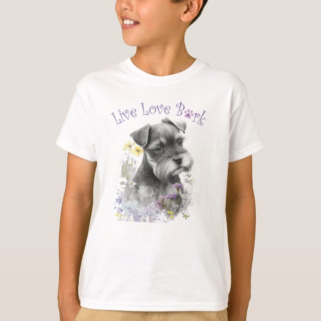 Cute Schnauzer Dog Floral T-Shirt (Front)