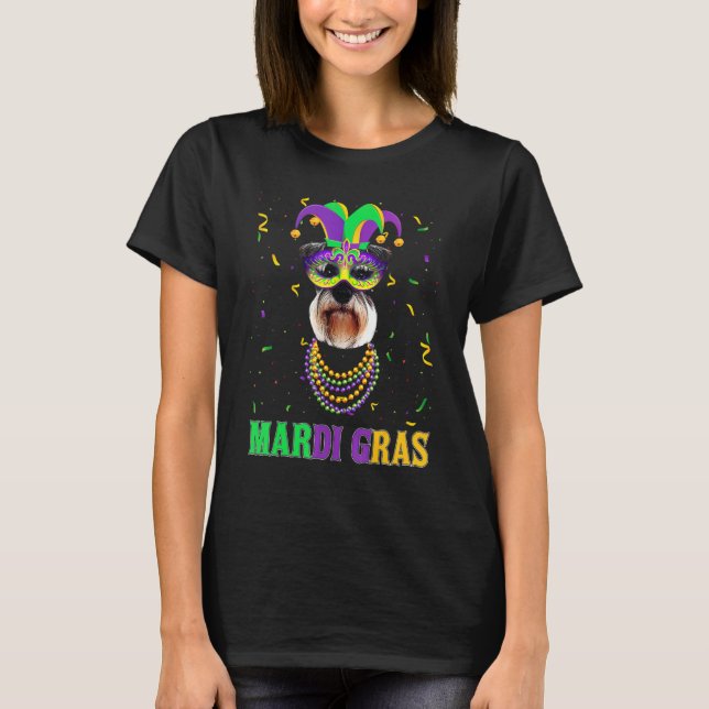 Cute Schnauzer Dog Lover Mardi Gras Carnival Party T-Shirt (Front)