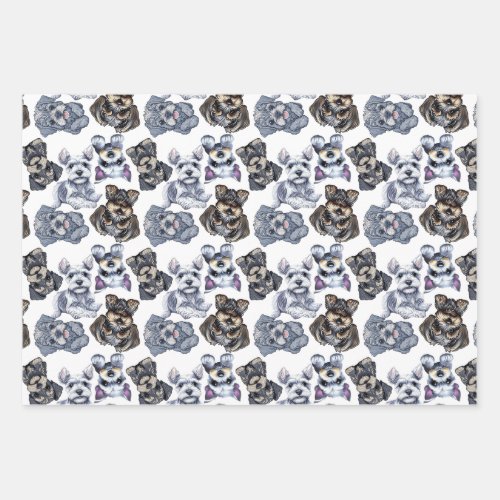 Cute Schnauzer Dog Patterned Art Wrapping Paper Sheets