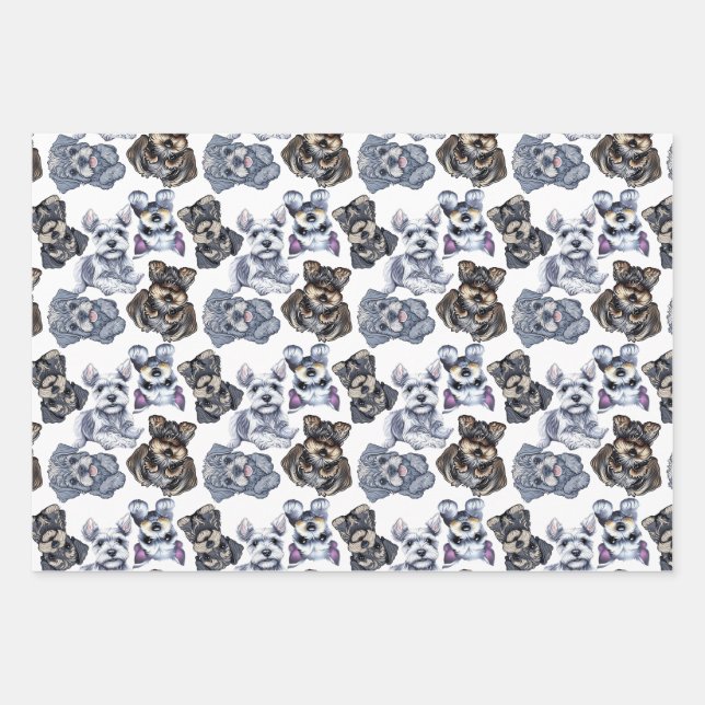 Cute Schnauzer Dog Patterned Art Wrapping Paper Sheets (Front 2)