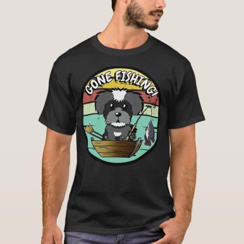 Cute schnauzer has gone fishing T_Shirt