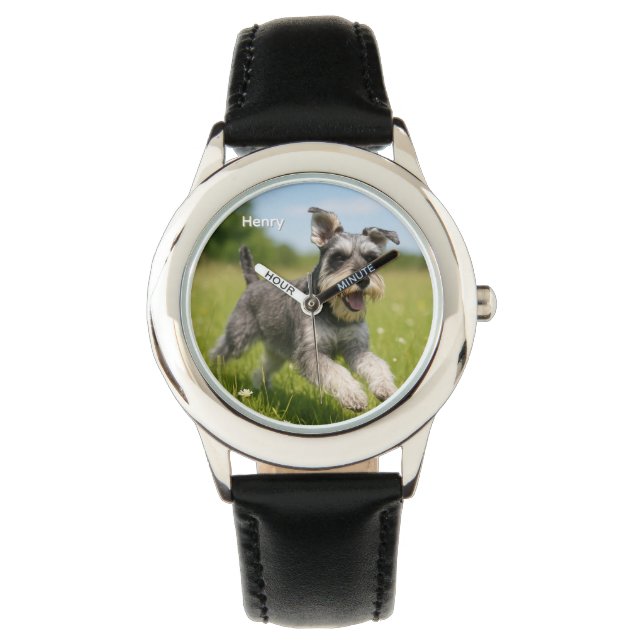 Cute Schnauzer Kid's Personalized Watch (Front)