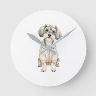 Cute schnauzer long eared dog round clock