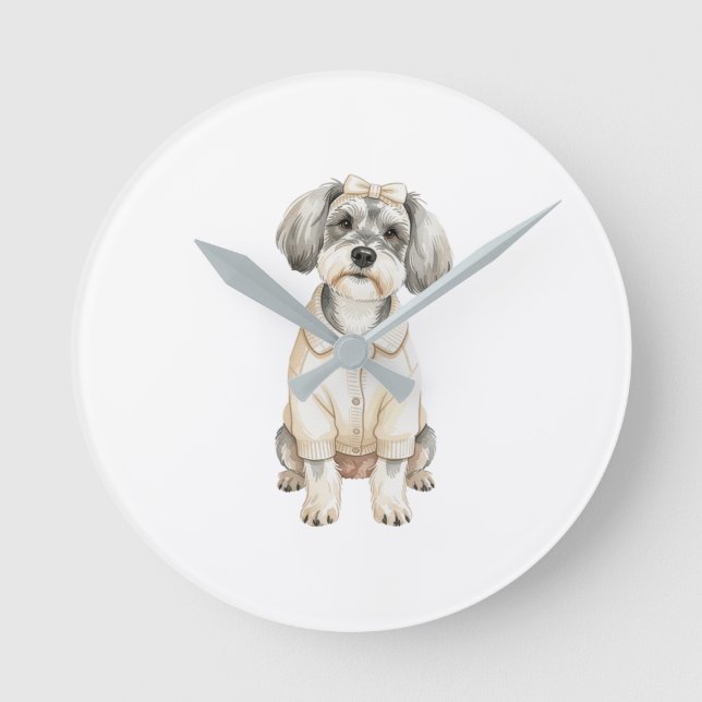Cute schnauzer long eared dog  round clock (Front)