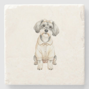 Cute schnauzer long eared dog stone coaster