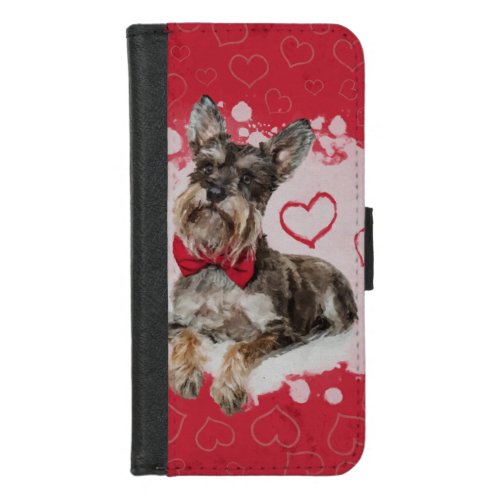 Cute Schnauzer on Hearts Pattern iPhone 87 Wallet Case