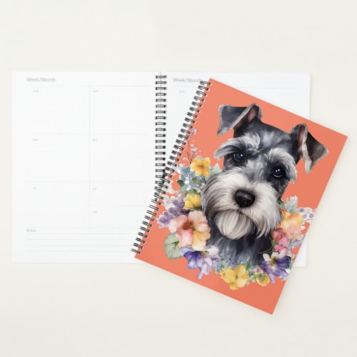 Cute Schnauzer Portrait with Flowers  Planner