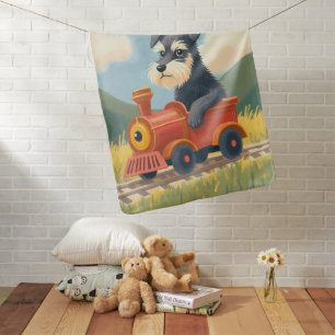 Cute Schnauzer Puppy Toy Train Pastel Baby Blanket
