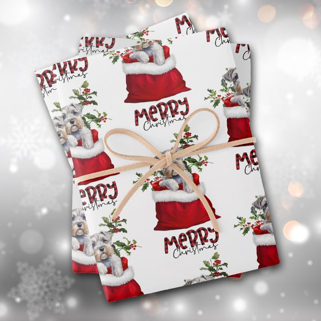 Cute Schnauzer Terrier Dog in Holiday Gift Bag Wrapping Paper Sheets (Creator Uploaded)