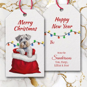 Cute Schnauzer Terrier Dog in Santa Bag Gift Tags