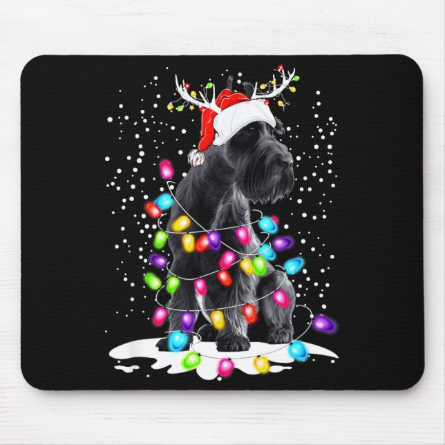 Cute Schnauzer With Christmas Lights  Mouse Pad (Front)