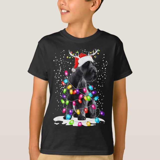 Cute Schnauzer With Christmas Lights  T-Shirt (Front)