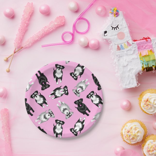 Cute schnauzers pink party cake paper plates (Party)
