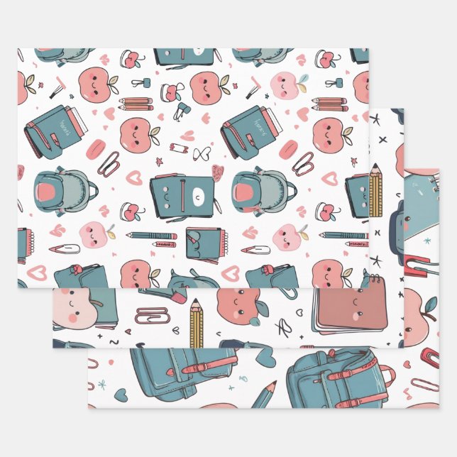 Cute Scholastic Paper, Back to School Wrapping Paper Sheets (Set)