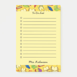 Cute School Books Teacher To Do List Yellow 4 x 6 Post-it Notes