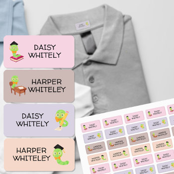 Cute School Bookworm Kids Name Clothing Labels by darlingandmay at Zazzle