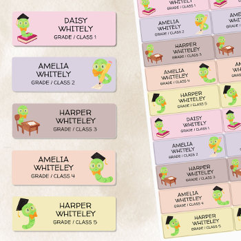 Cute School Bookworm Kids Name Kids' Labels by darlingandmay at Zazzle