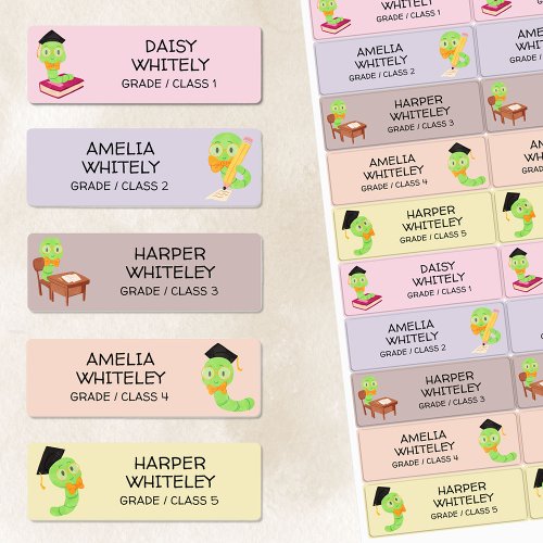 Cute School Bookworm Kids Name Kids Labels