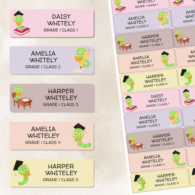 Cute School Bookworm Kids Name Kids' Labels (Creator Uploaded)