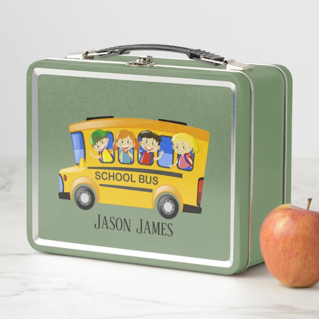 cute school bus add name metal lunch box (In Situ)