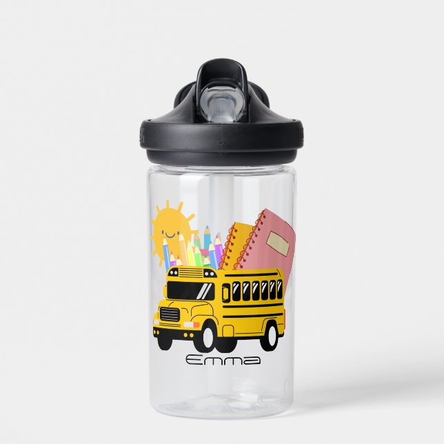 Cute School bus back to school Personalized name Water Bottle (Front)