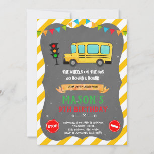 Cute School Bus Birthday Invitation