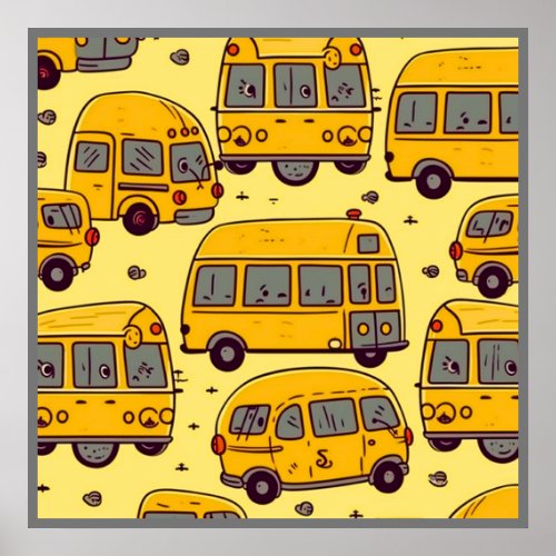 Cute School Bus Pattern Art Poster