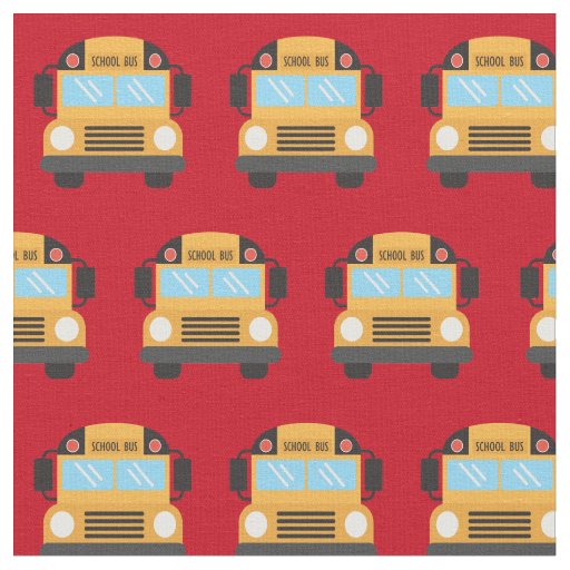 Cute School Bus Red Pattern Fabric