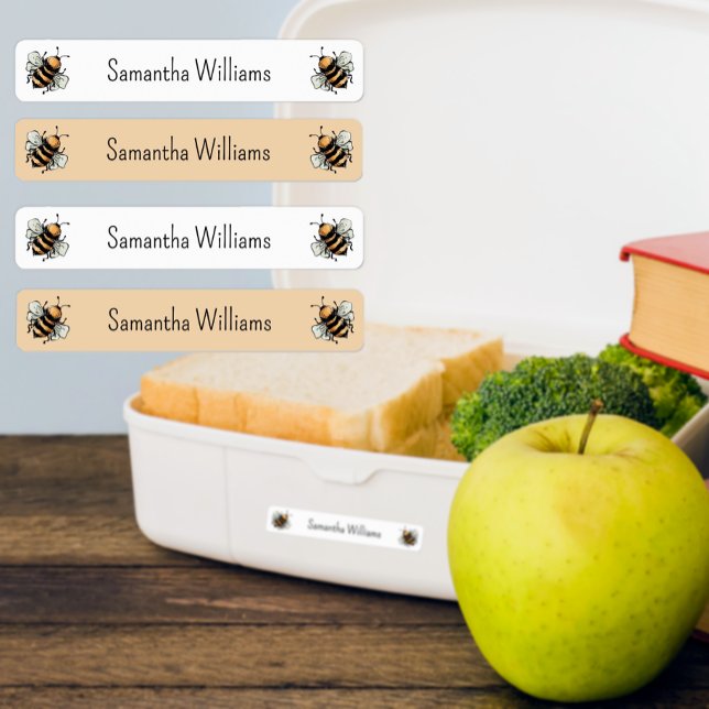 Cute School Daycare Bumblebee Name Kids' Labels (Cute bumblebee name stickers for lunchboxes, school supplies, and daycare items.)