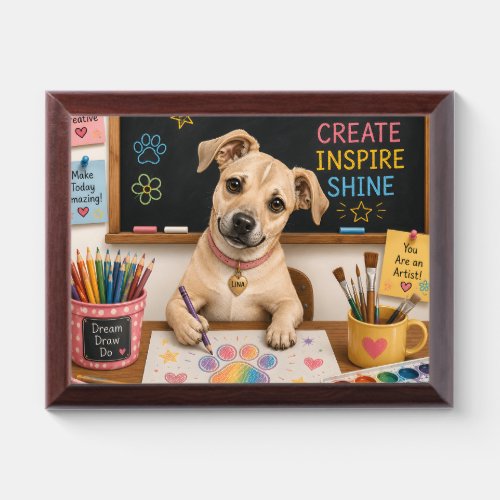 Cute School Dog Painting Watercolor Illustration Award Plaque