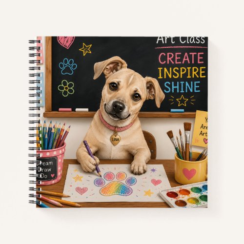 Cute School Dog Painting Watercolor Illustration Notebook