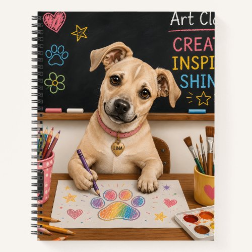 Cute School Dog Painting Watercolor Illustration Notebook