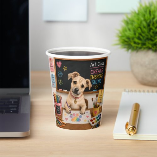 Cute School Dog Painting Watercolor Illustration Paper Cups