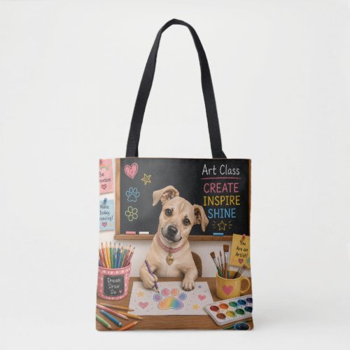 Cute School Dog Painting Watercolor Illustration Tote Bag