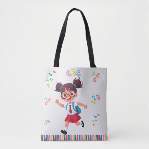 Cute School Girl ABC 123 Learning Illustration Tote Bag