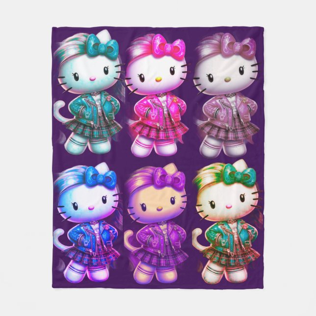 Cute School girl Baby Kitty Fleece Blanket (Front)