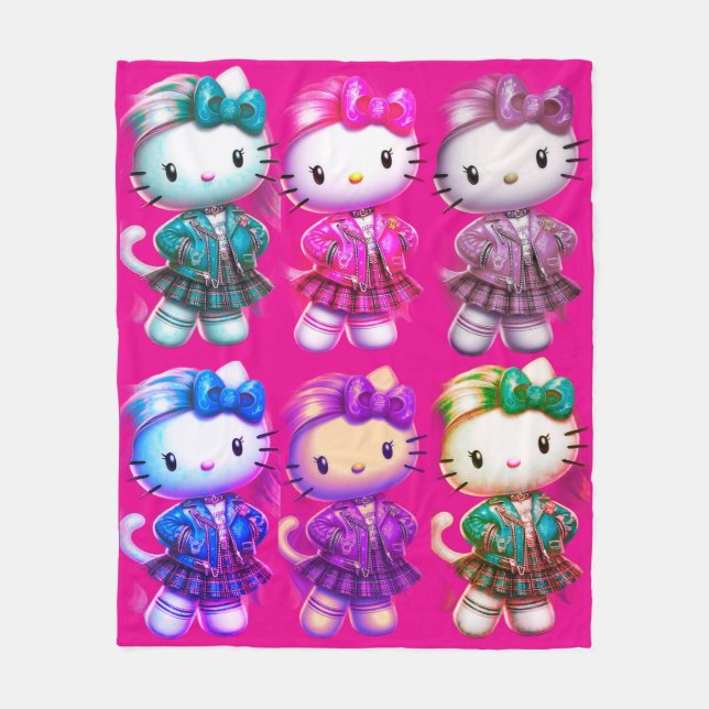 Cute School girl Baby Kitty Fleece Blanket (Front)
