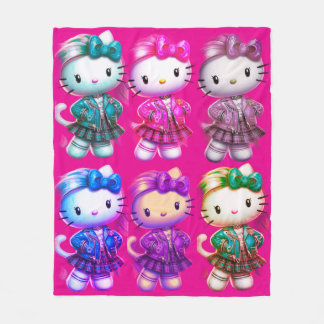 Cute School girl Baby Kitty Fuchsia Fleece Blanket