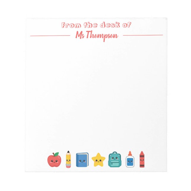 Cute School Icons Personalized Teacher Notepad (Front)