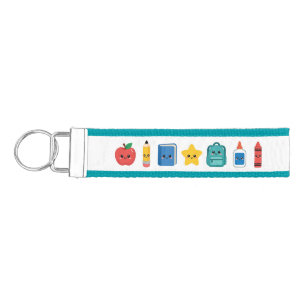 Cute School Icons Personalized Wristlet Keychain