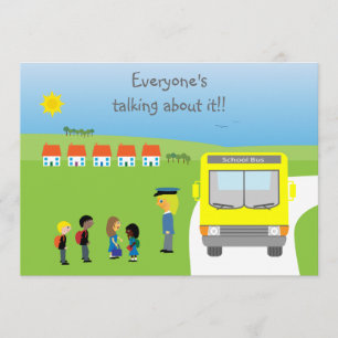 Cute School Kids & Bus Birthday Party Invitation