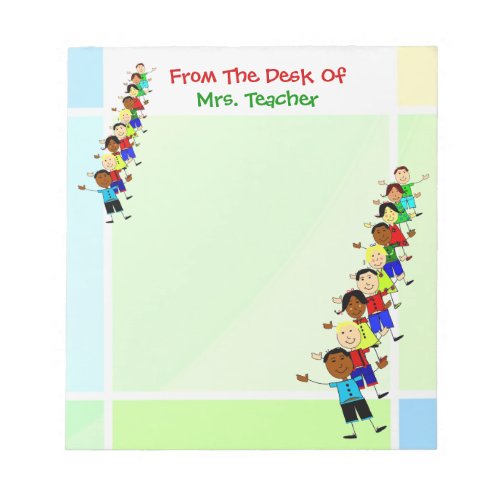 Cute School Kids Illustration For Teachers Notepad