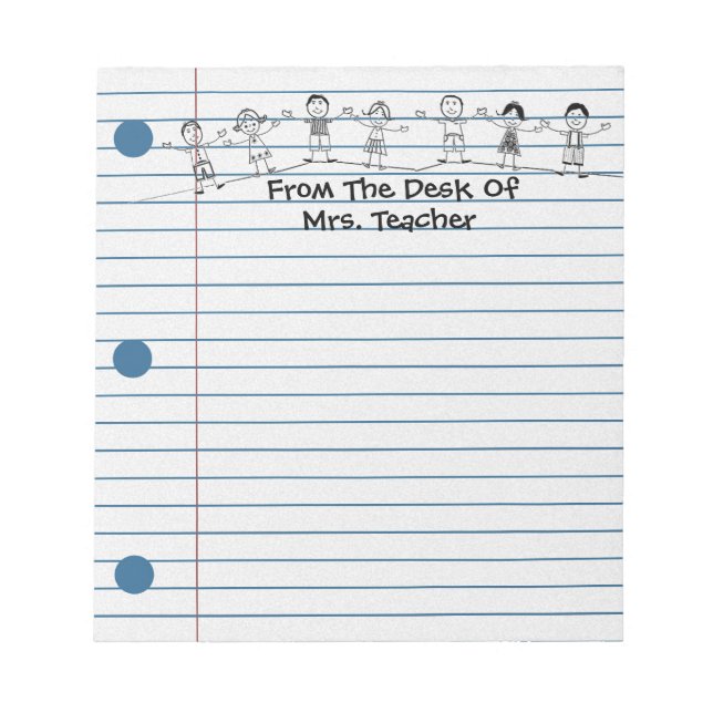 Cute School Kids Illustration For Teachers Notepad (Front)