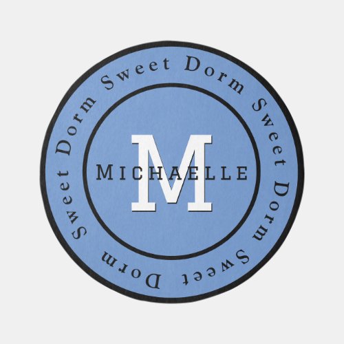 Cute School Monogram Black Blue Dorm Sweet Round Rug